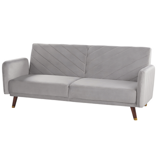 Sofa Bed Light Grey Velvet Fabric Modern Living Room 3 Seater Wooden Legs Track Arm Beliani - Sofa In Store