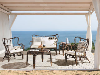 Garden Sofa Set Beige Dark Brown Rattan 2 Tables 2 Armchairs Sofa Indoor Outdoor Cushions Boho Beliani - Sofa In Store