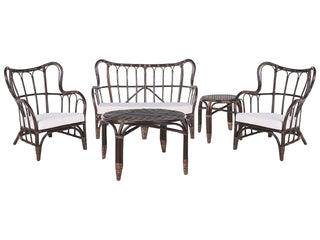 Garden Sofa Set Beige Dark Brown Rattan 2 Tables 2 Armchairs Sofa Indoor Outdoor Cushions Boho Beliani - Sofa In Store