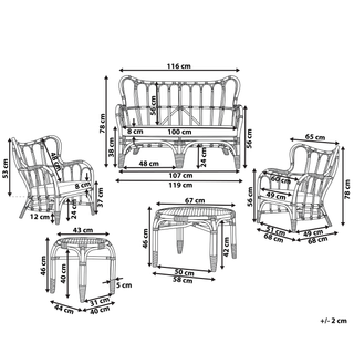 Garden Sofa Set Beige Dark Brown Rattan 2 Tables 2 Armchairs Sofa Indoor Outdoor Cushions Boho Beliani - Sofa In Store