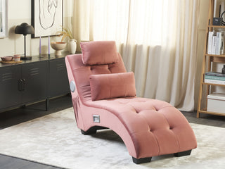Chaise Lounge Pink Velvet Inbuilt Bluetooth Speaker USB Charger Modern Design Curved 1 Person Sofa Living Room Beliani