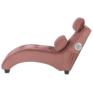 Chaise Lounge Pink Velvet Inbuilt Bluetooth Speaker USB Charger Modern Design Curved 1 Person Sofa Living Room Beliani