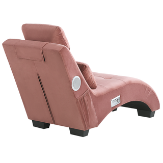 Chaise Lounge Pink Velvet Inbuilt Bluetooth Speaker USB Charger Modern Design Curved 1 Person Sofa Living Room Beliani