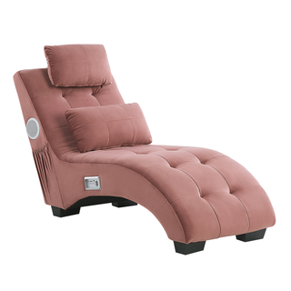 Chaise Lounge Pink Velvet Inbuilt Bluetooth Speaker USB Charger Modern Design Curved 1 Person Sofa Living Room Beliani