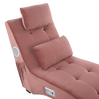 Chaise Lounge Pink Velvet Inbuilt Bluetooth Speaker USB Charger Modern Design Curved 1 Person Sofa Living Room Beliani