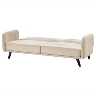 Sofa Bed Beige Velvet Fabric Retro Living Room 3 Seater Wooden Legs Track Arms Beliani - Sofa In Store