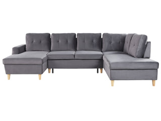Corner Sofa Bed Grey Velvet Upholstery Storage Ottoman U-Shaped 4 Seater Modern Design Beliani - Sofa In Store