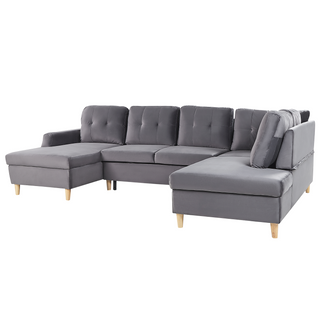 Corner Sofa Bed Grey Velvet Upholstery Storage Ottoman U-Shaped 4 Seater Modern Design Beliani - Sofa In Store