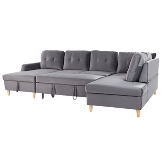 Corner Sofa Bed Grey Velvet Upholstery Storage Ottoman U-Shaped 4 Seater Modern Design Beliani - Sofa In Store
