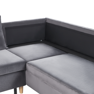 Corner Sofa Bed Grey Velvet Upholstery Storage Ottoman U-Shaped 4 Seater Modern Design Beliani - Sofa In Store