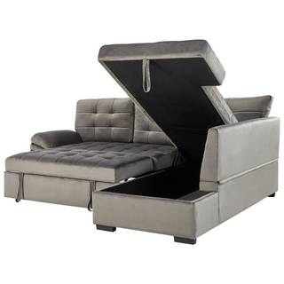 Corner Sofa Bed Grey Velvet Tufted Upholstery Left Hand Sleeper Sofa with Storage Beliani - Sofa In Store