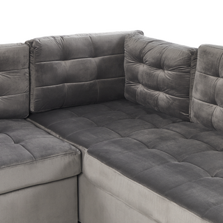 Corner Sofa Bed Grey Velvet Tufted Upholstery Left Hand Sleeper Sofa with Storage Beliani - Sofa In Store