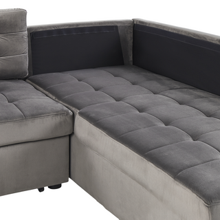 Corner Sofa Bed Grey Velvet Tufted Upholstery Left Hand Sleeper Sofa with Storage Beliani - Sofa In Store