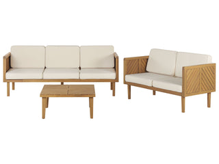 Garden Sofa Set Light Acacia Wood Light Beige Cushions Coffee Table 5 Seater Modern Design Outdoor Conversation Set Beliani - Sofa In Store