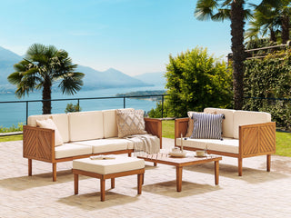 Garden Sofa Set Light Acacia Wood Coffee Table Ottoman 5 Seater Modern Design Outdoor Conversation Set Beliani - Sofa In Store