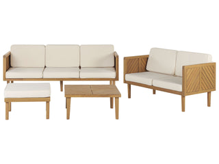 Garden Sofa Set Light Acacia Wood Coffee Table Ottoman 5 Seater Modern Design Outdoor Conversation Set Beliani - Sofa In Store