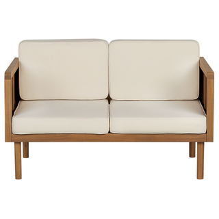 Garden Sofa Set Light Acacia Wood Coffee Table Ottoman 5 Seater Modern Design Outdoor Conversation Set Beliani - Sofa In Store
