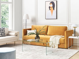 Sofa Bed Yellow Velvet 3 Seater Storage Compartment Removable Cushions Modern Beliani - Sofa In Store