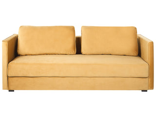 Sofa Bed Yellow Velvet 3 Seater Storage Compartment Removable Cushions Modern Beliani - Sofa In Store
