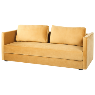 Sofa Bed Yellow Velvet 3 Seater Storage Compartment Removable Cushions Modern Beliani - Sofa In Store
