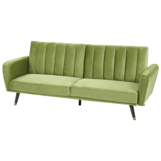 Sofa Bed Olive Green Sleeper Convertible Velvet Upholstery Elegant Glam Modern Living Room Bedroom Beliani