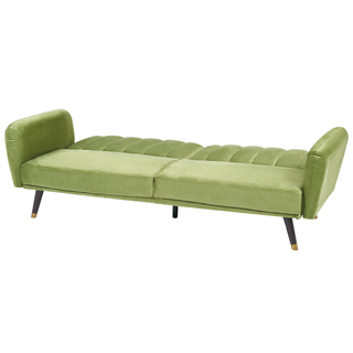 Sofa Bed Olive Green Sleeper Convertible Velvet Upholstery Elegant Glam Modern Living Room Bedroom Beliani