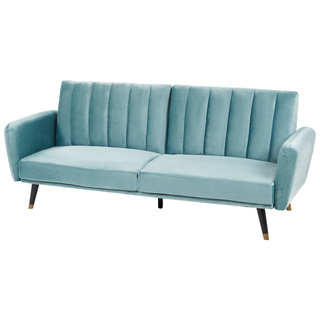 Sofa Bed Light Blue Sleeper Convertible Velvet Upholstery Elegant Glam Modern Living Room Bedroom Beliani - Sofa In Store