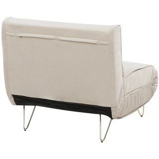 Small Sofa Bed Beige Velvet 1 Seater Fold-Out Sleeper Armless With Cushion Metal Gold Legs Glamour Beliani