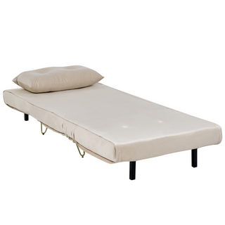 Small Sofa Bed Beige Velvet 1 Seater Fold-Out Sleeper Armless With Cushion Metal Gold Legs Glamour Beliani
