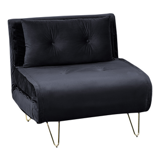 Small Sofa Bed Black Velvet 1 Seater Fold-Out Sleeper Armless With Cushion Metal Gold Legs Glamour Beliani
