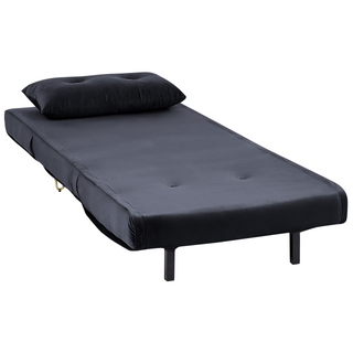Small Sofa Bed Black Velvet 1 Seater Fold-Out Sleeper Armless With Cushion Metal Gold Legs Glamour Beliani