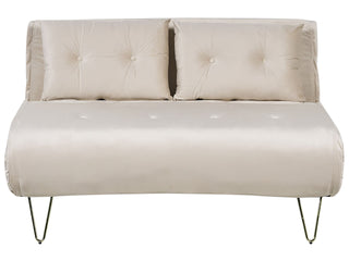 Sofa Bed Beige Velvet 2 Seater Fold-Out Sleeper Armless With 2 Cushions Metal Gold Legs Glamour Beliani - Sofa In Store