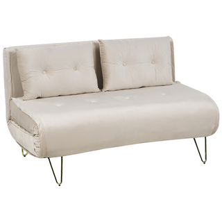 Sofa Bed Beige Velvet 2 Seater Fold-Out Sleeper Armless With 2 Cushions Metal Gold Legs Glamour Beliani - Sofa In Store