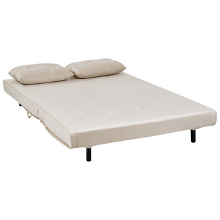 Sofa Bed Beige Velvet 2 Seater Fold-Out Sleeper Armless With 2 Cushions Metal Gold Legs Glamour Beliani - Sofa In Store
