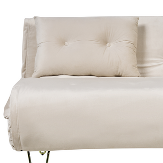 Sofa Bed Beige Velvet 2 Seater Fold-Out Sleeper Armless With 2 Cushions Metal Gold Legs Glamour Beliani - Sofa In Store