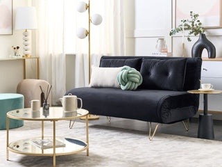 Sofa Bed Black Velvet 2 Seater Fold-Out Sleeper Armless With 2 Cushions Metal Gold Legs Glamour Beliani - Sofa In Store