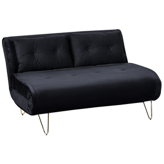 Sofa Bed Black Velvet 2 Seater Fold-Out Sleeper Armless With 2 Cushions Metal Gold Legs Glamour Beliani - Sofa In Store