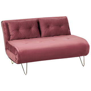 Sofa Bed Pink Velvet 2 Seater Fold-Out Sleeper Armless With 2 Cushions Metal Gold Legs Glamour Beliani