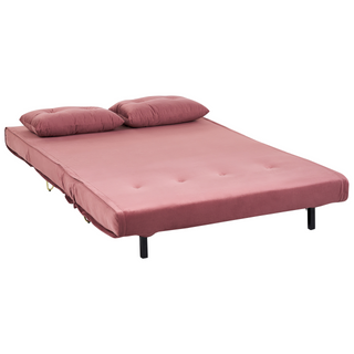 Sofa Bed Pink Velvet 2 Seater Fold-Out Sleeper Armless With 2 Cushions Metal Gold Legs Glamour Beliani