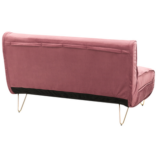 Sofa Bed Pink Velvet 2 Seater Fold-Out Sleeper Armless With 2 Cushions Metal Gold Legs Glamour Beliani