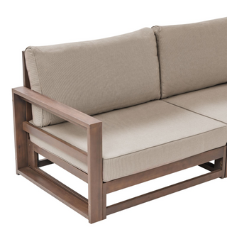 Garden Sofa Set Dark Wood  and Taupe Acacia Wood Outdoor 5 Seater 2 Sofas with Coffee Table Cushions Modern Design Beliani