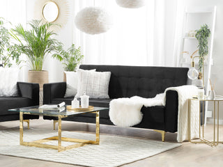Sofa Bed Black Velvet Tufted Fabric Modern Living Room Modular 3 Seater Gold Legs Track Arm Beliani - Sofa In Store