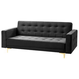Sofa Bed Black Velvet Tufted Fabric Modern Living Room Modular 3 Seater Gold Legs Track Arm Beliani - Sofa In Store