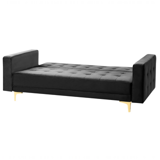 Sofa Bed Black Velvet Tufted Fabric Modern Living Room Modular 3 Seater Gold Legs Track Arm Beliani - Sofa In Store