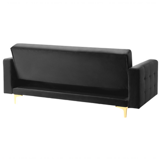 Sofa Bed Black Velvet Tufted Fabric Modern Living Room Modular 3 Seater Gold Legs Track Arm Beliani - Sofa In Store