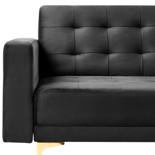 Sofa Bed Black Velvet Tufted Fabric Modern Living Room Modular 3 Seater Gold Legs Track Arm Beliani - Sofa In Store