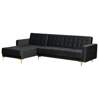 Corner Sofa Bed Black Velvet Tufted Fabric Modern L-Shaped Modular 4 Seater Left Hand Chaise Longue Beliani - Sofa In Store