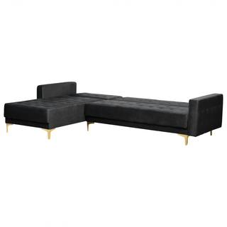 Corner Sofa Bed Black Velvet Tufted Fabric Modern L-Shaped Modular 4 Seater Left Hand Chaise Longue Beliani - Sofa In Store