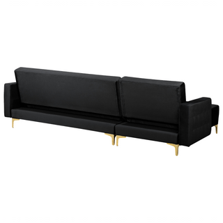 Corner Sofa Bed Black Velvet Tufted Fabric Modern L-Shaped Modular 4 Seater Left Hand Chaise Longue Beliani - Sofa In Store