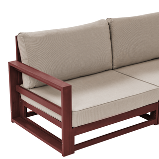 Garden Sofa Set Mahogany Brown and Taupe Acacia Wood Outdoor 5 Seater 2 Sofas with Coffee Table Cushions Modern Design Beliani